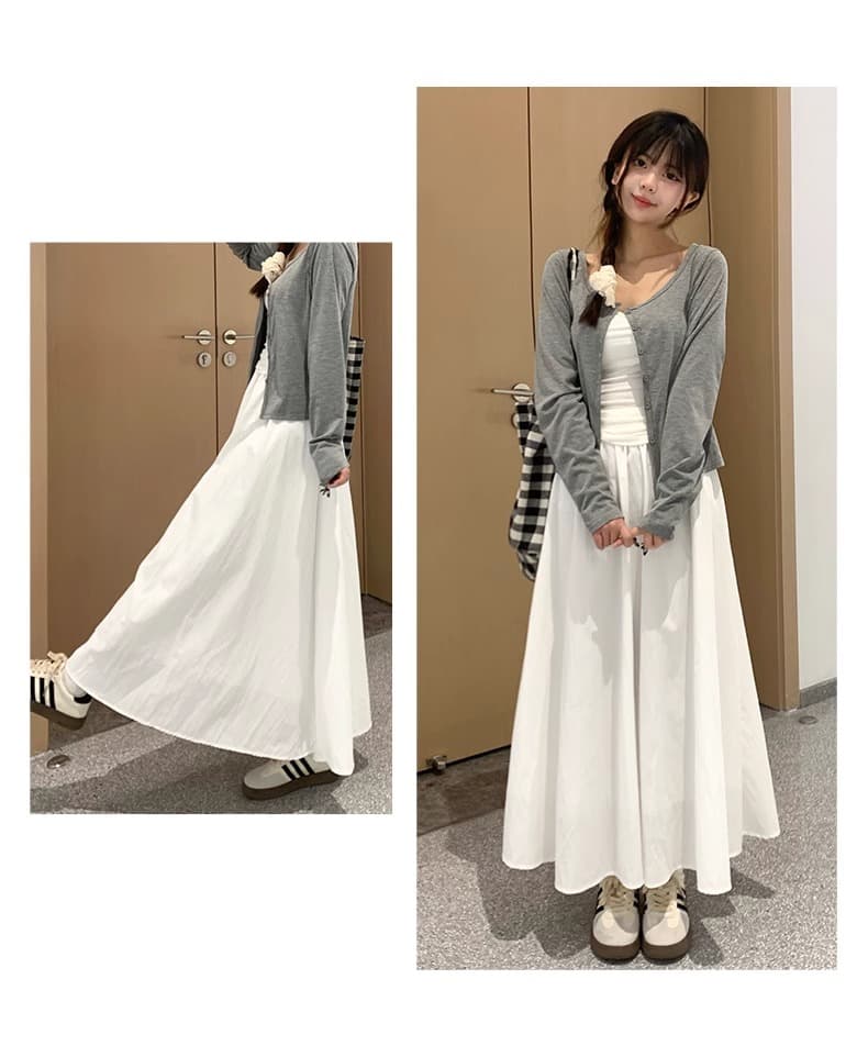 白スカートふんわりロングプリーツスカート