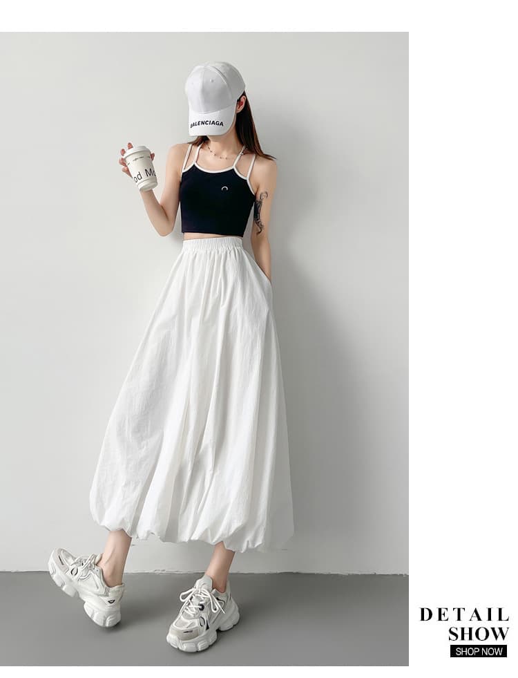 白スカート ふんわりバルーンティアードスカート