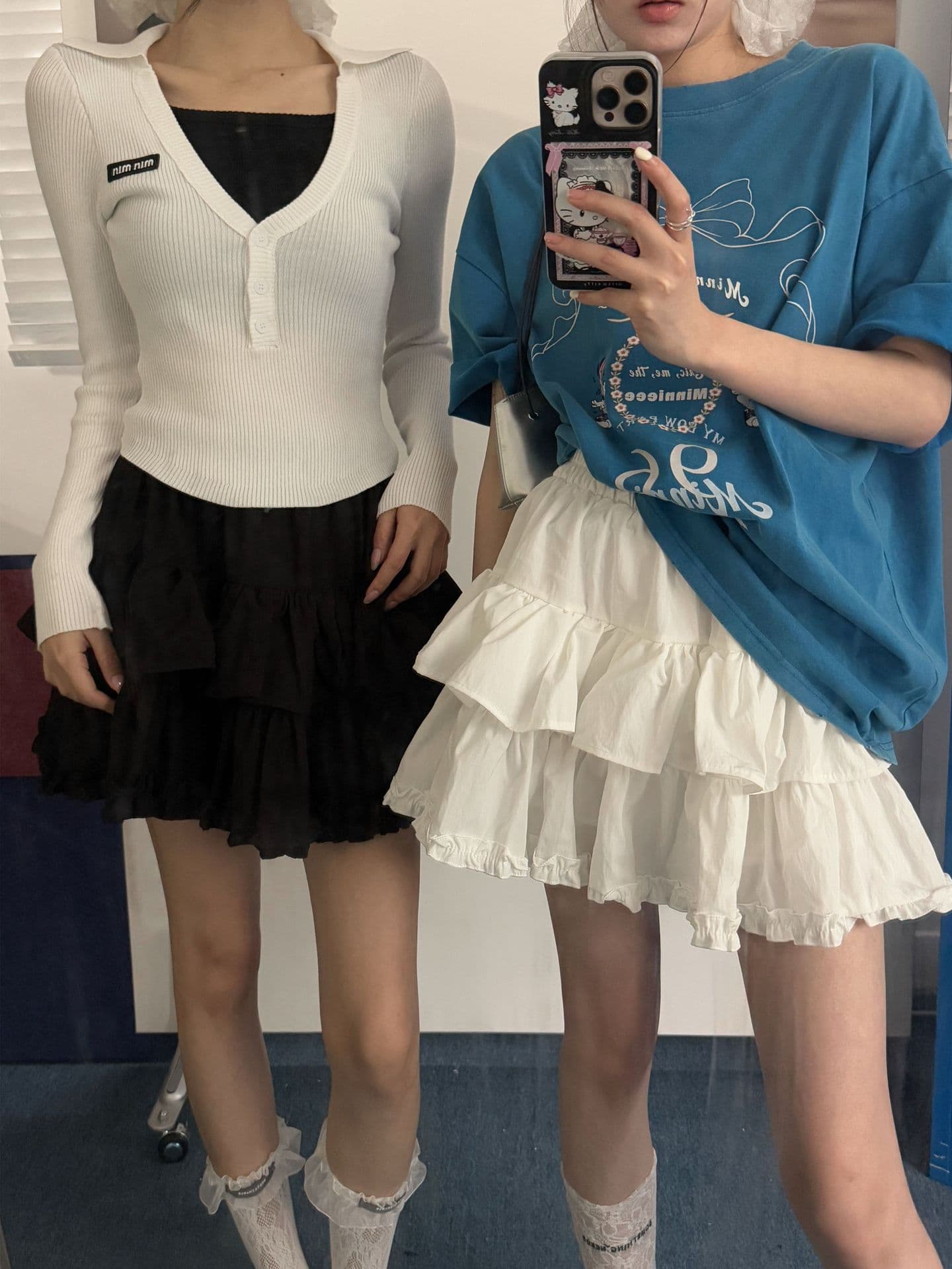 白スカート  ティアードフリル二段プリーツミニスカート