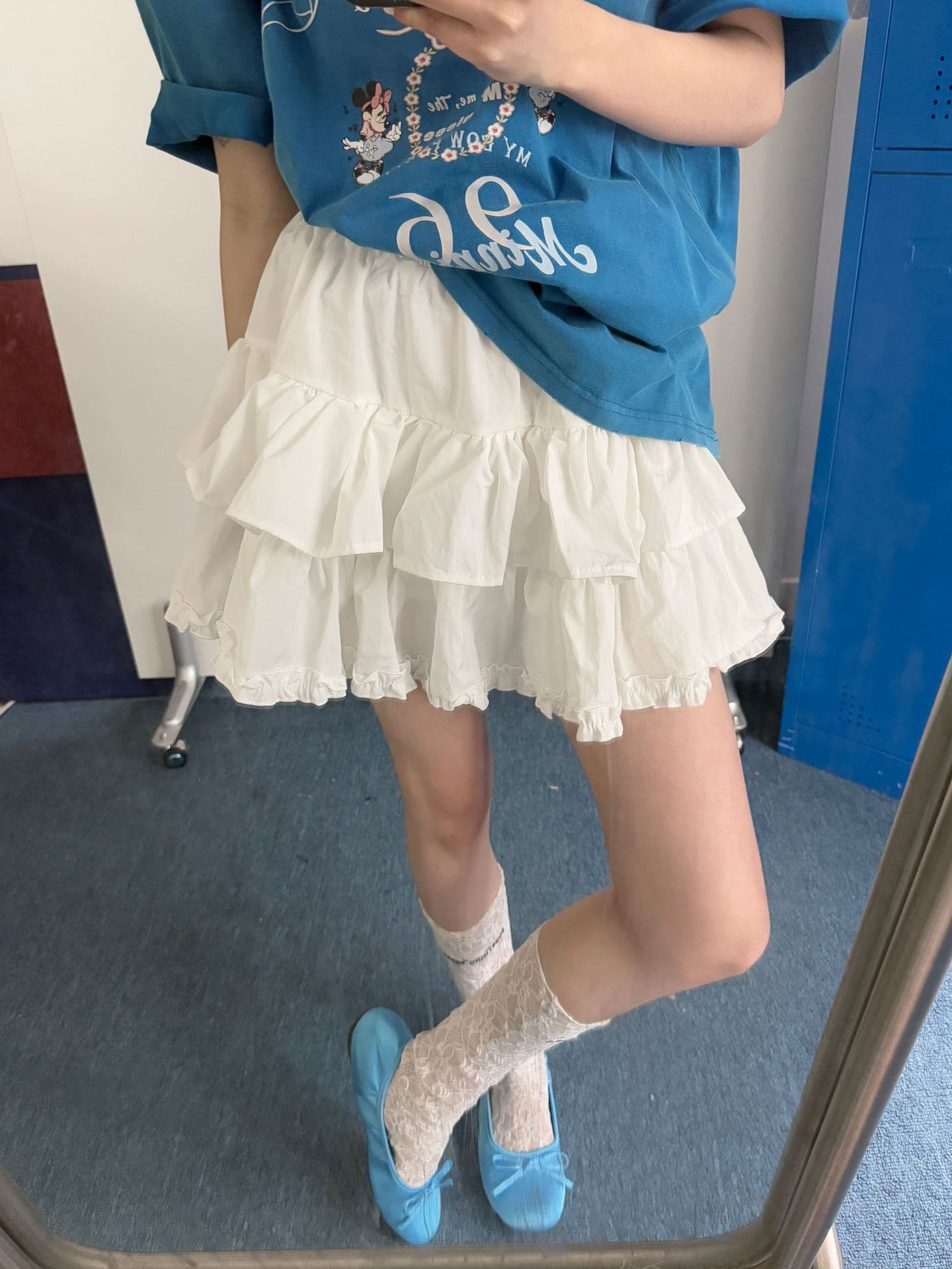 白スカート  ティアードフリル二段プリーツミニスカート