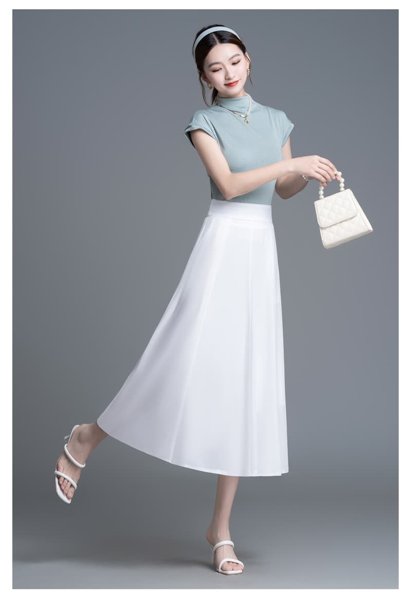 白スカート プリーツ優美な大人スカート