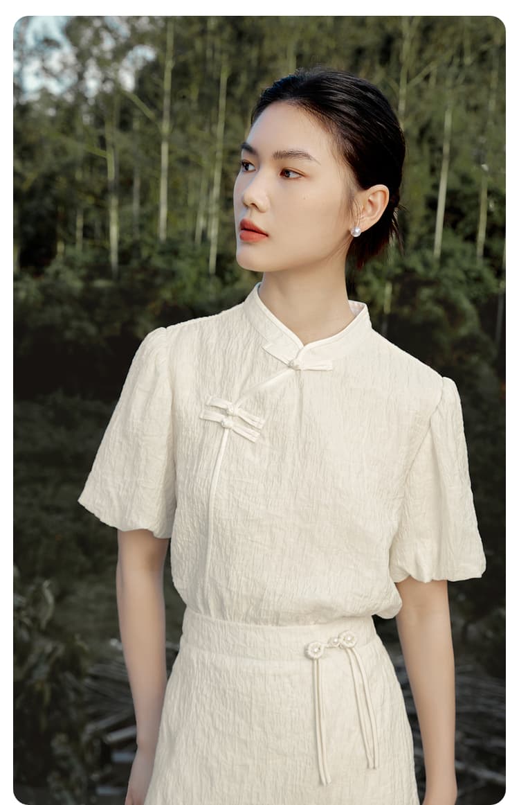 白スカート 東洋風デザイン スリット入りタイトスカート