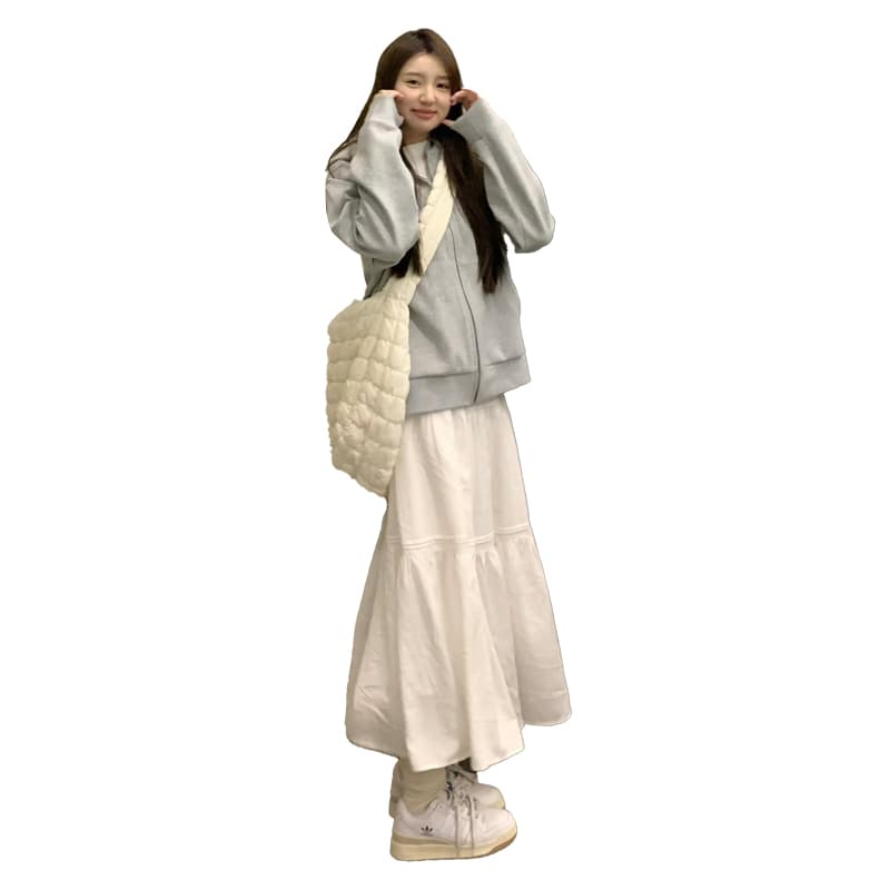 白スカート ナチュラルフレアロングスカート