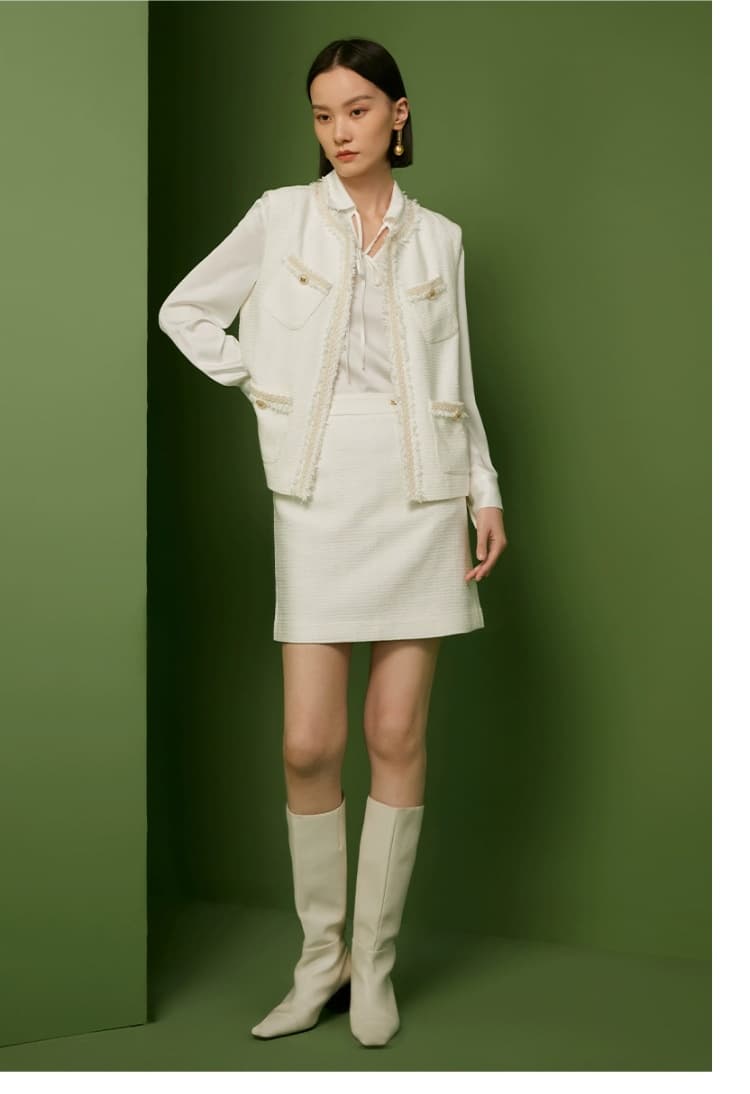 白スカート フリンジ装飾ミニタイトスカート