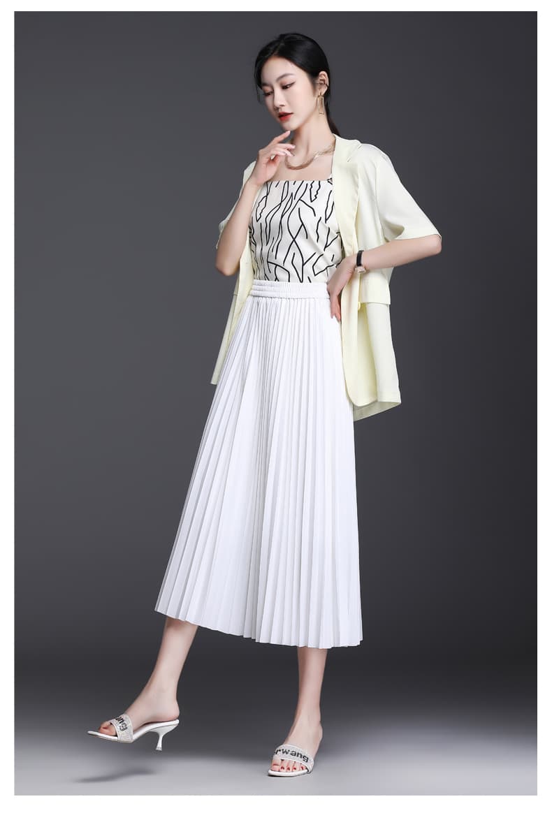 白スカート エレガントプリーツロングスカート