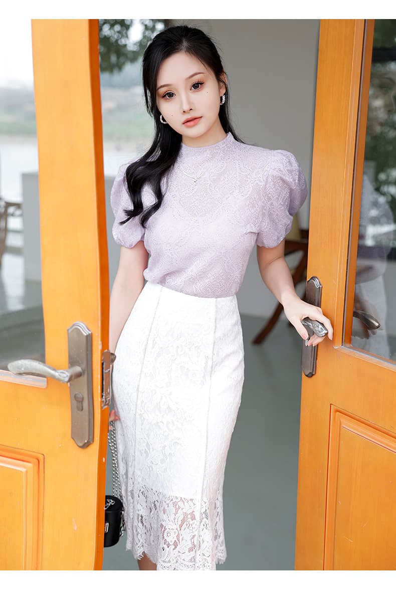 白スカート レース編みタイトスカート