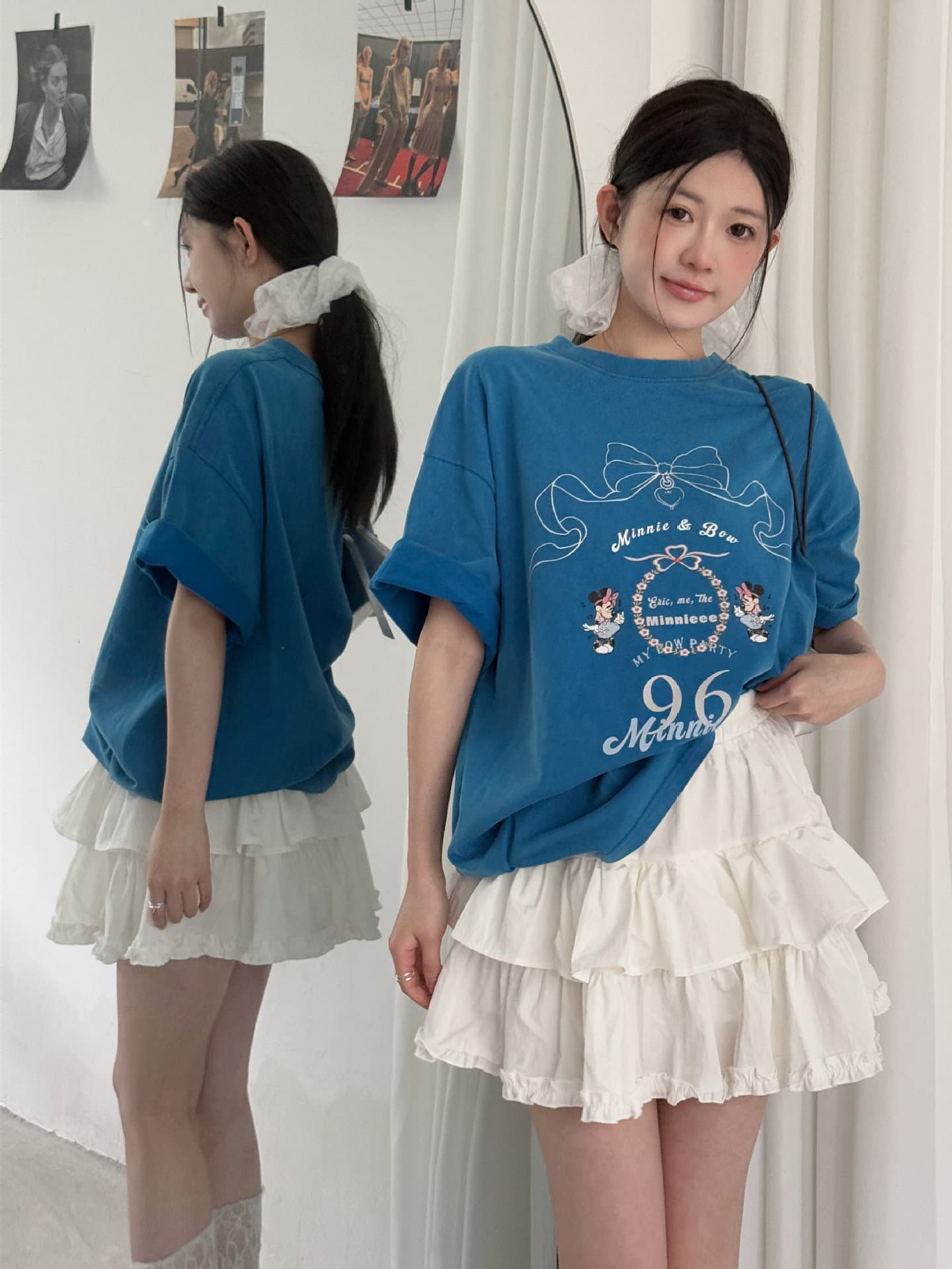 白スカート  ティアードフリル二段プリーツミニスカート