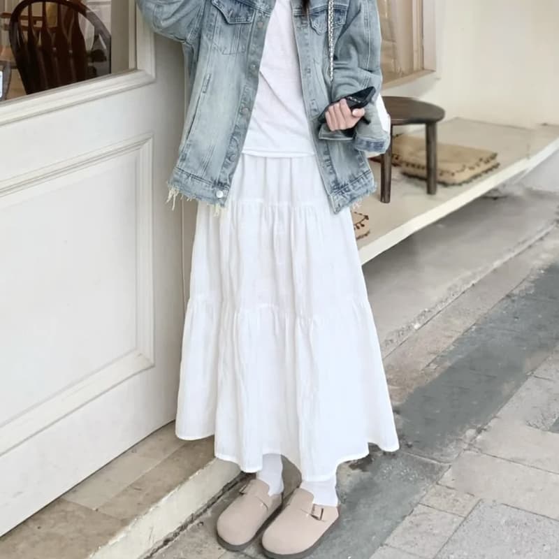 白スカート ふんわり重ね仕立てティアードスカート
