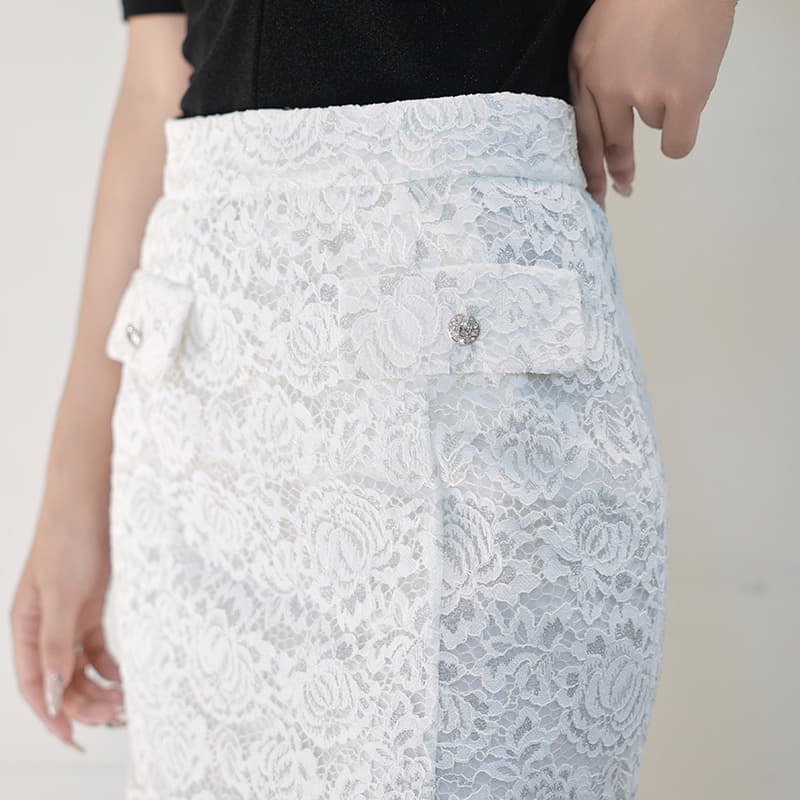 白スカート マーメイド繊細総レーススカート