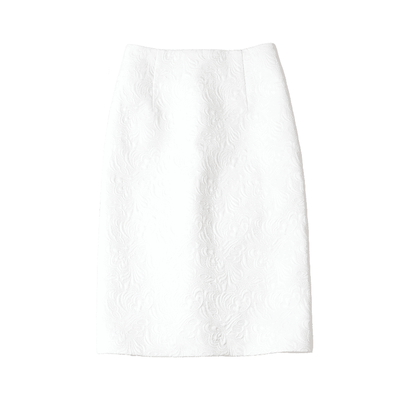 白スカート 上品な花柄レース織りタイトスカート