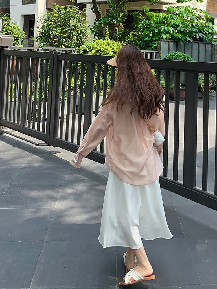 白スカート なめらかシルエットロングスカート