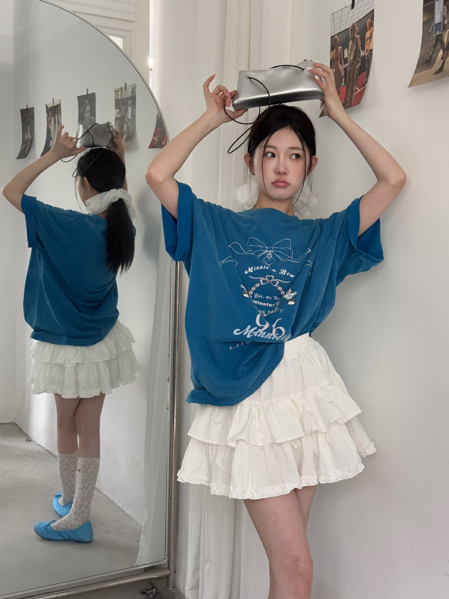 白スカート  ティアードフリル二段プリーツミニスカート