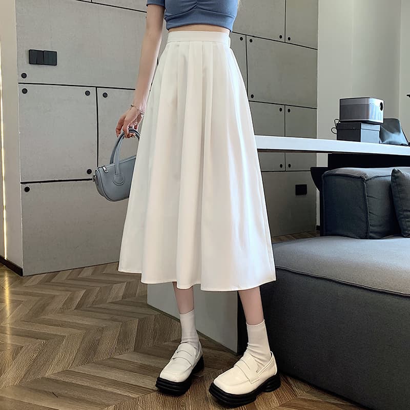 白スカート やわらかプリーツロングスカート