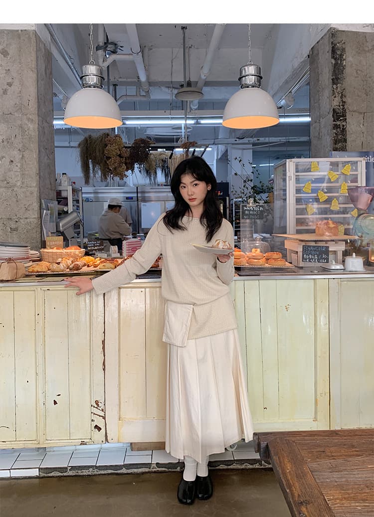 白スカート 優雅プリーツミディ丈スカート