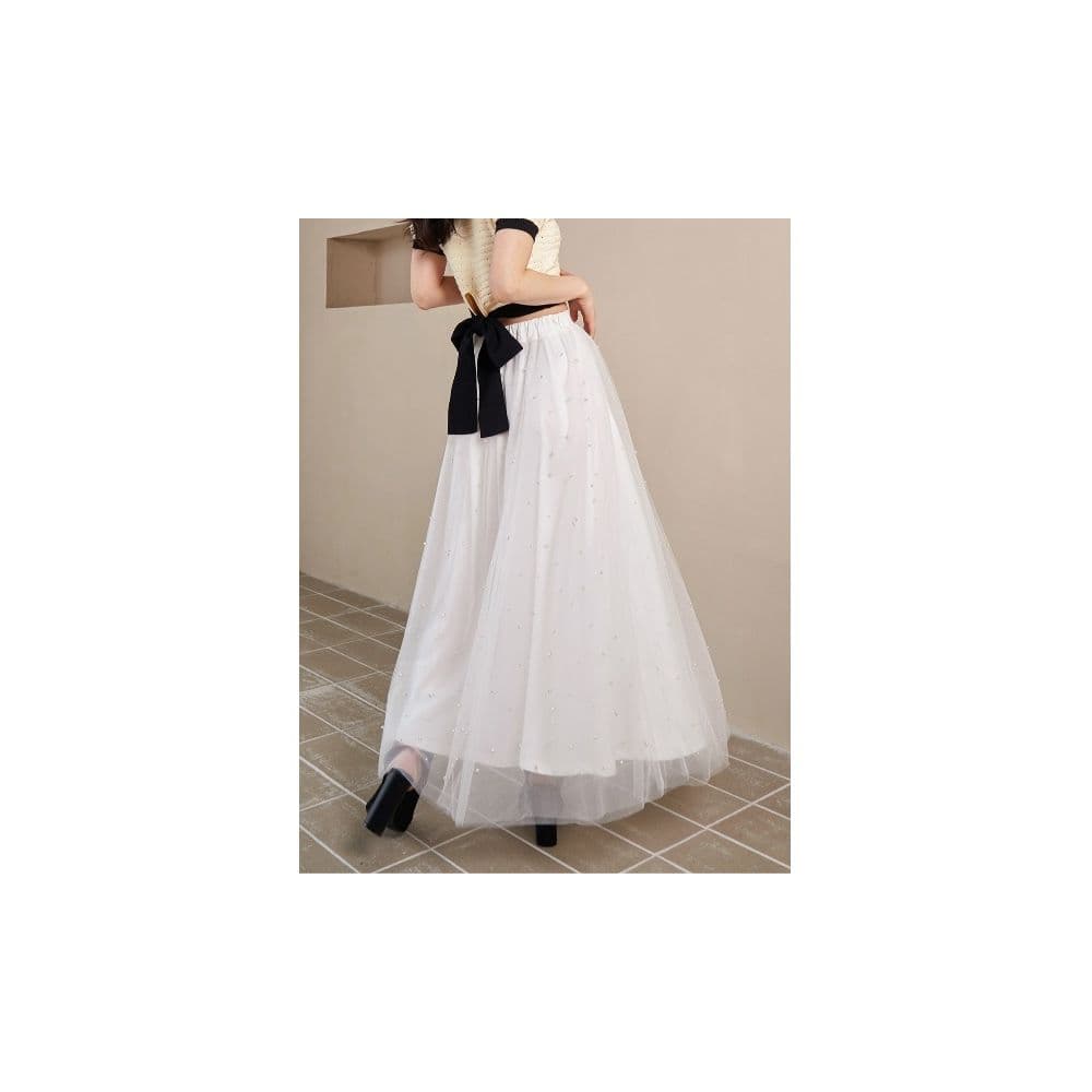 白スカート フレアドリーミーチュールロングスカート