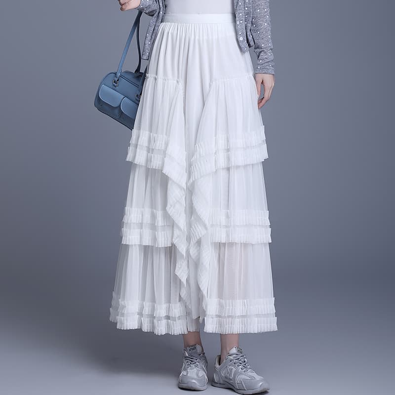 白スカート プリーツやわらかギャザースカート