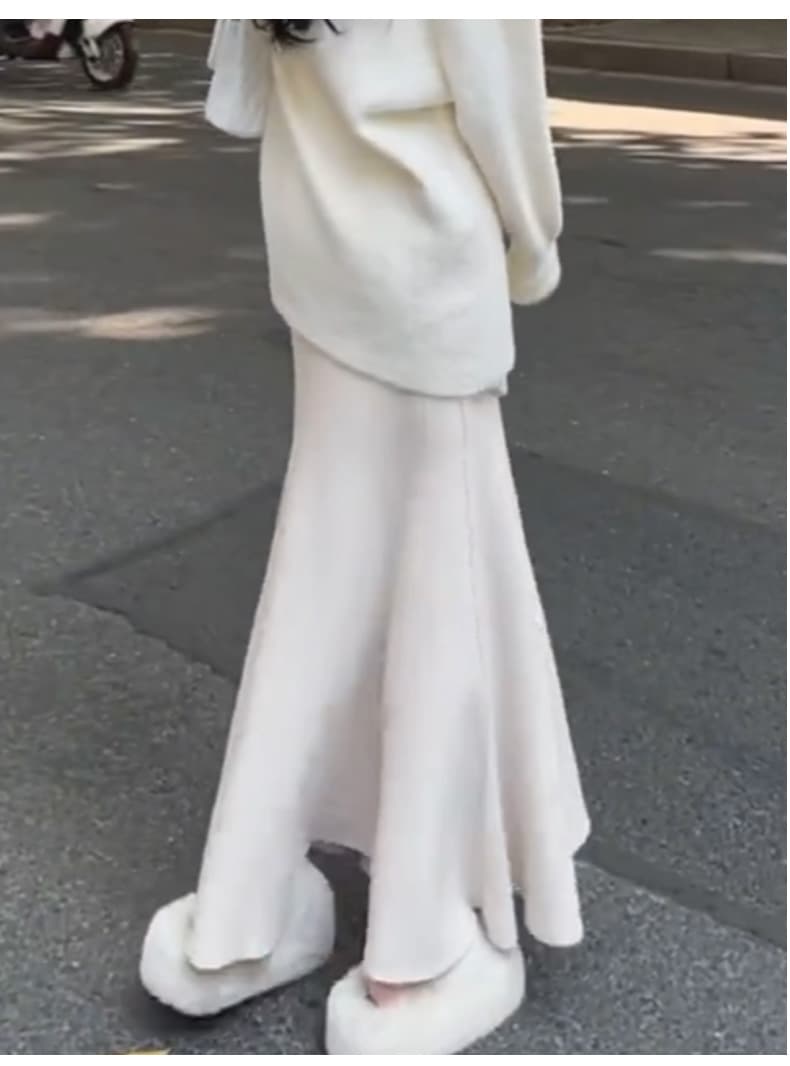 白スカート ふんわりマーメイドロングスカート