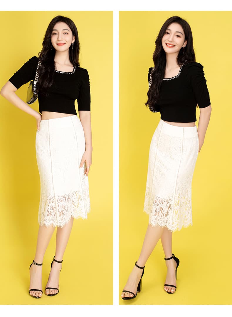 白スカート レース編みタイトスカート