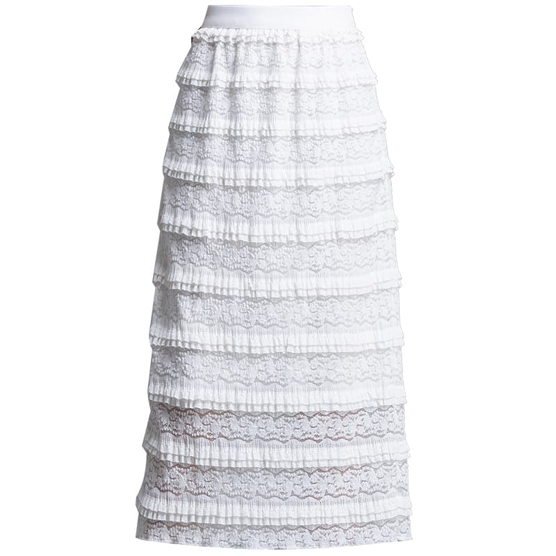 白スカート タイトレース重ねロングスカート