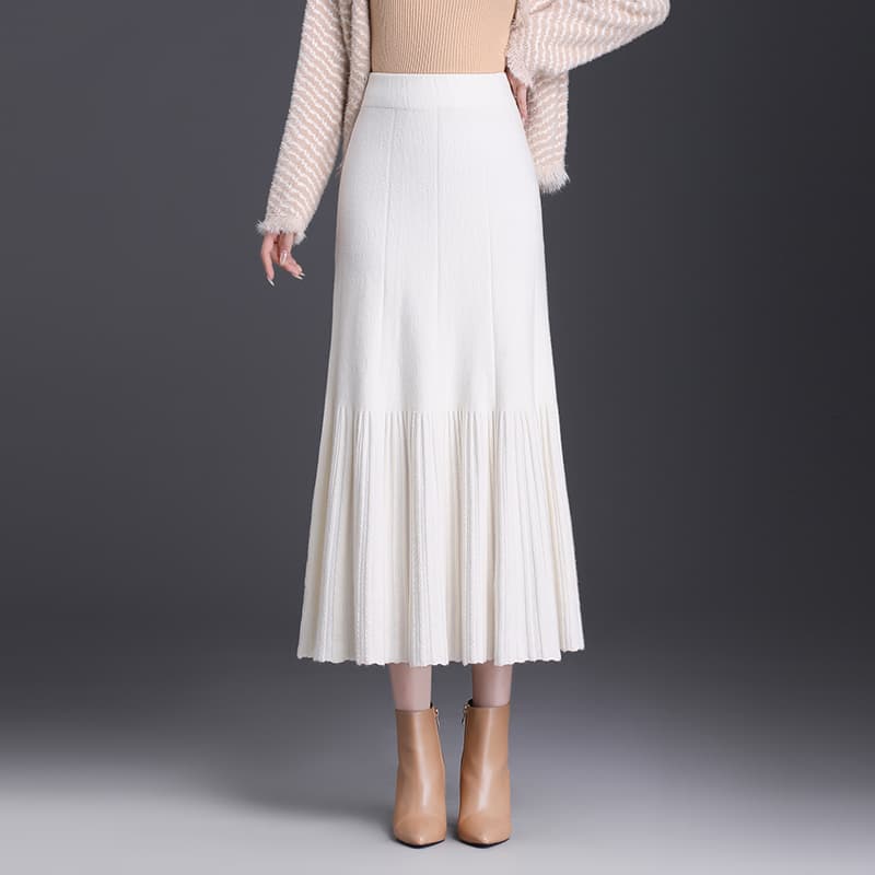 白スカート プリーツ細身シルエットスカート