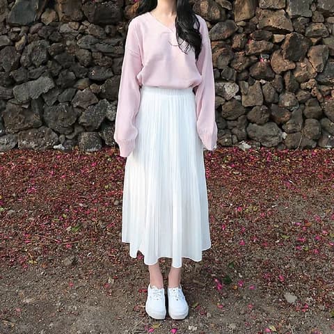 白スカート なめらかプリーツロングスカート