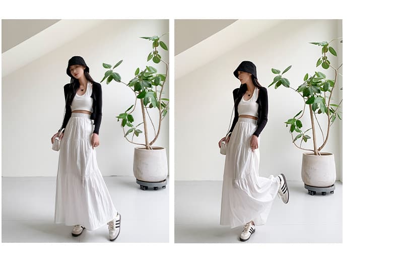 白スカート ティアードロングマキシスカート