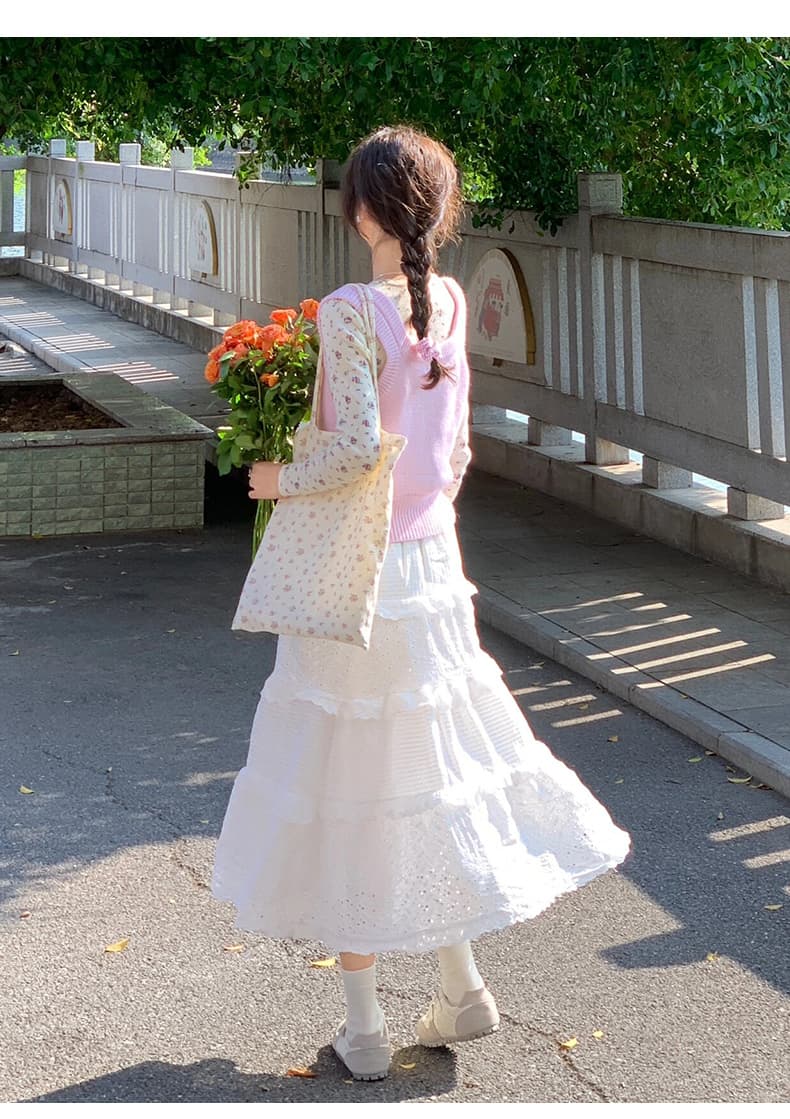 白スカート シフォン重ね二段フリルスカート