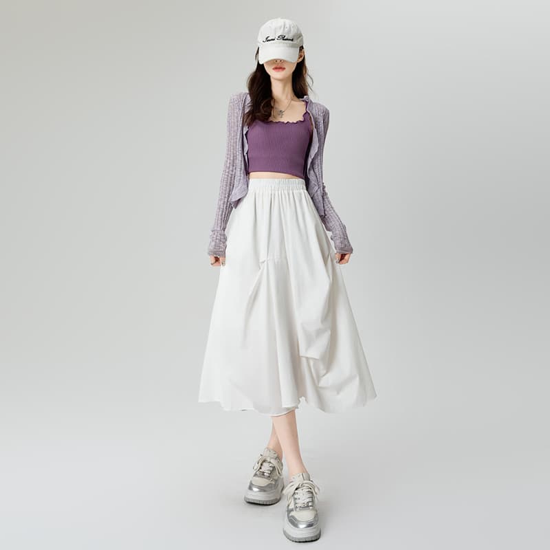 白スカート 優美なプリーツロングスカート