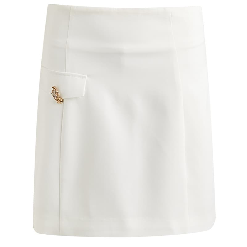 白スカート 装飾金具付き上品ミニ丈タイトスカート