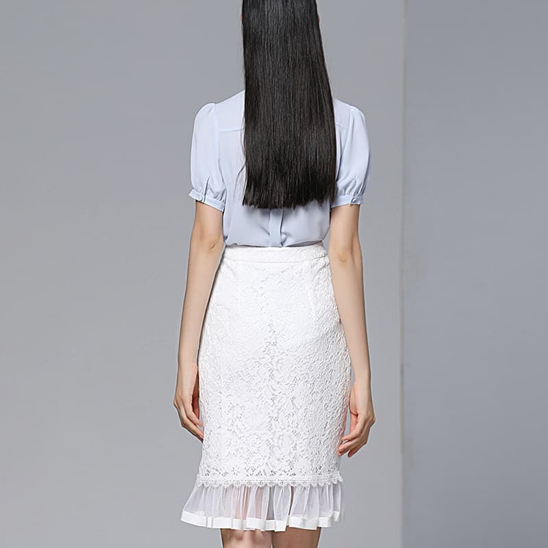 白スカート マーメイドレース切替スカート