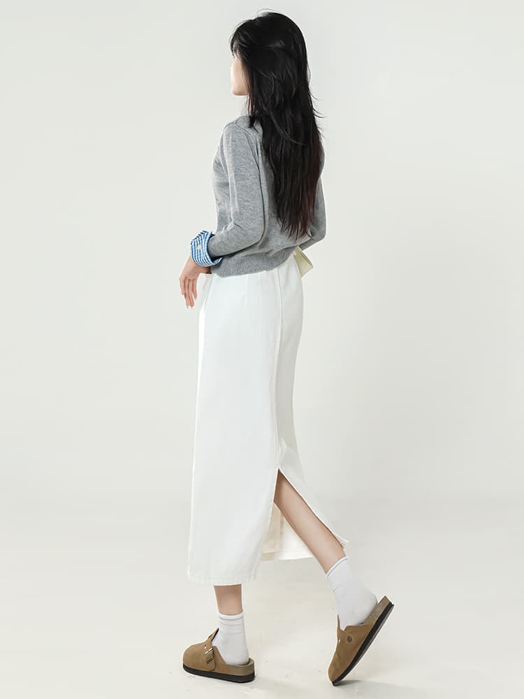 白スカート タイトデニムシルエットスカート