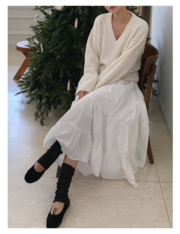 白スカート ティアードプリーツ ロングスカート