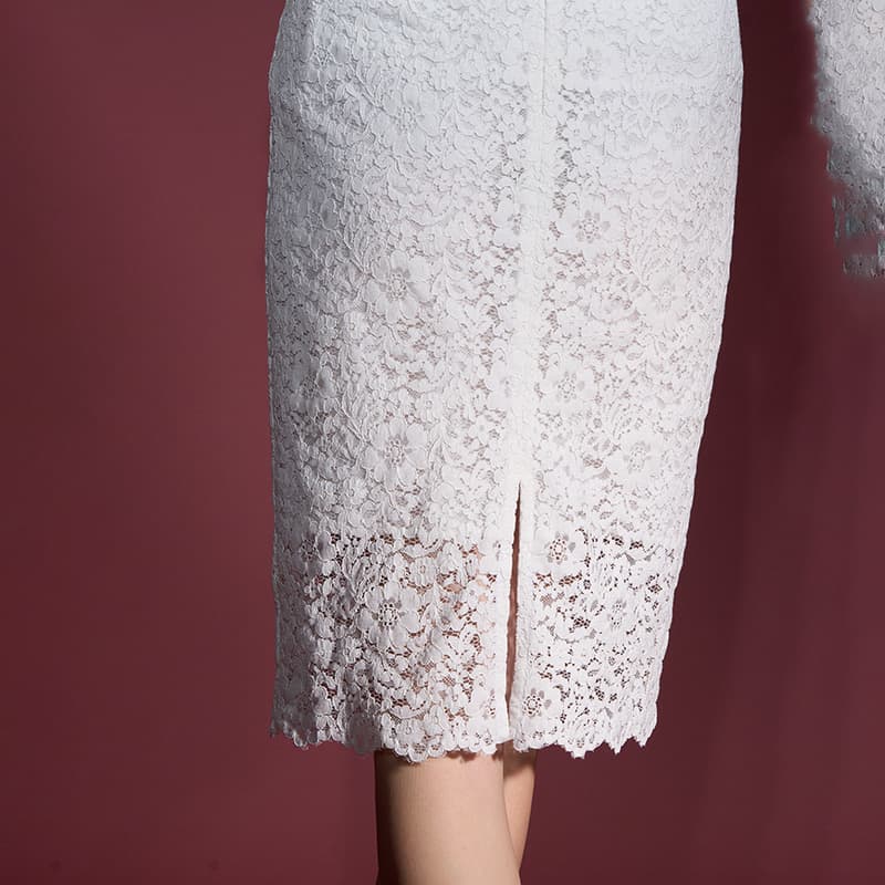 白スカート フラワーレースタイトスカート