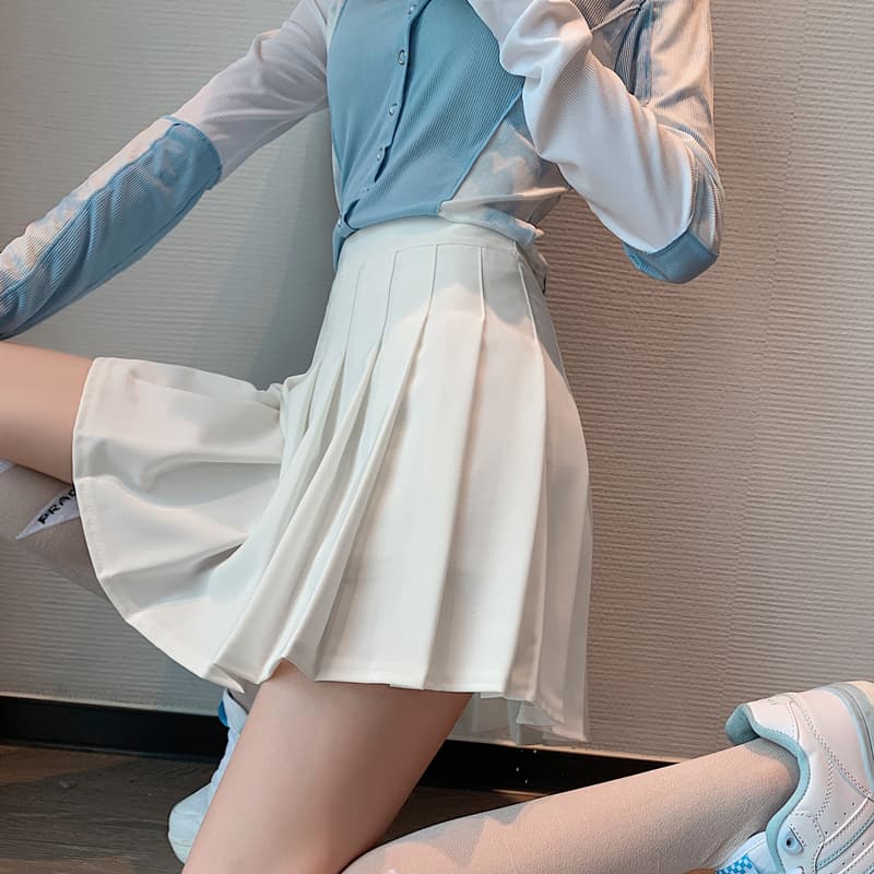 白スカート ミニマリストプリーツスカート