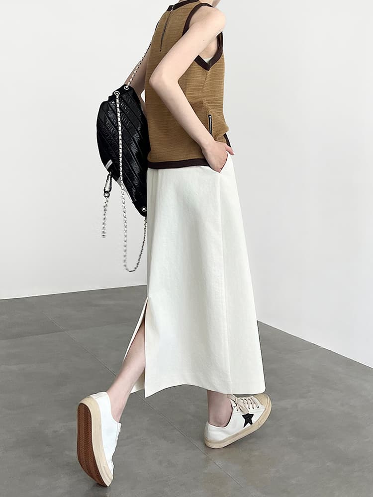 白スカート すっきりシルエット ロングスカート
