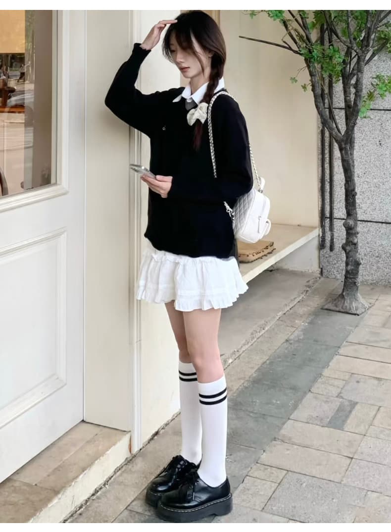 白スカート ゆるふわプリーツミニスカート