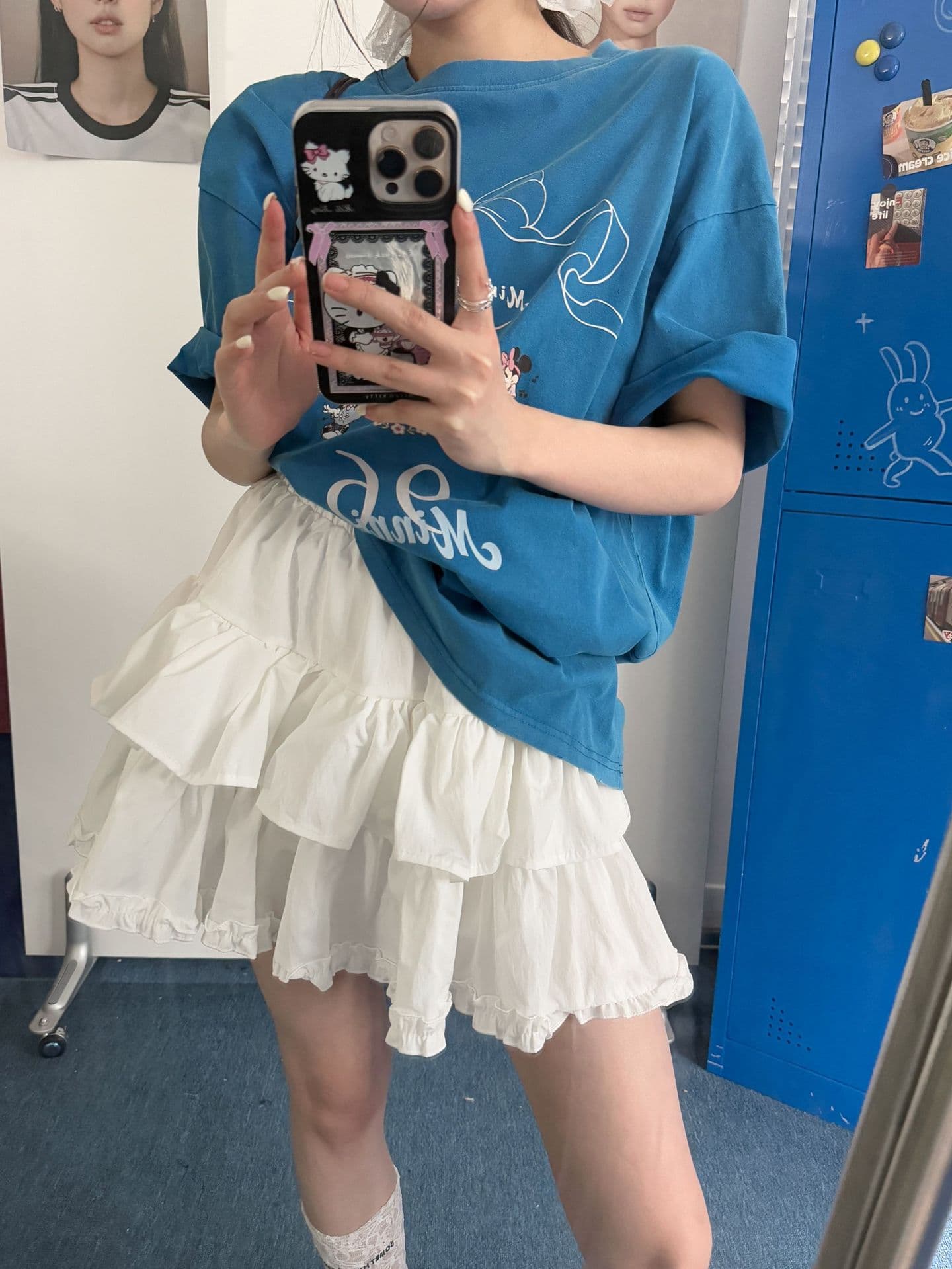 白スカート  ティアードフリル二段プリーツミニスカート