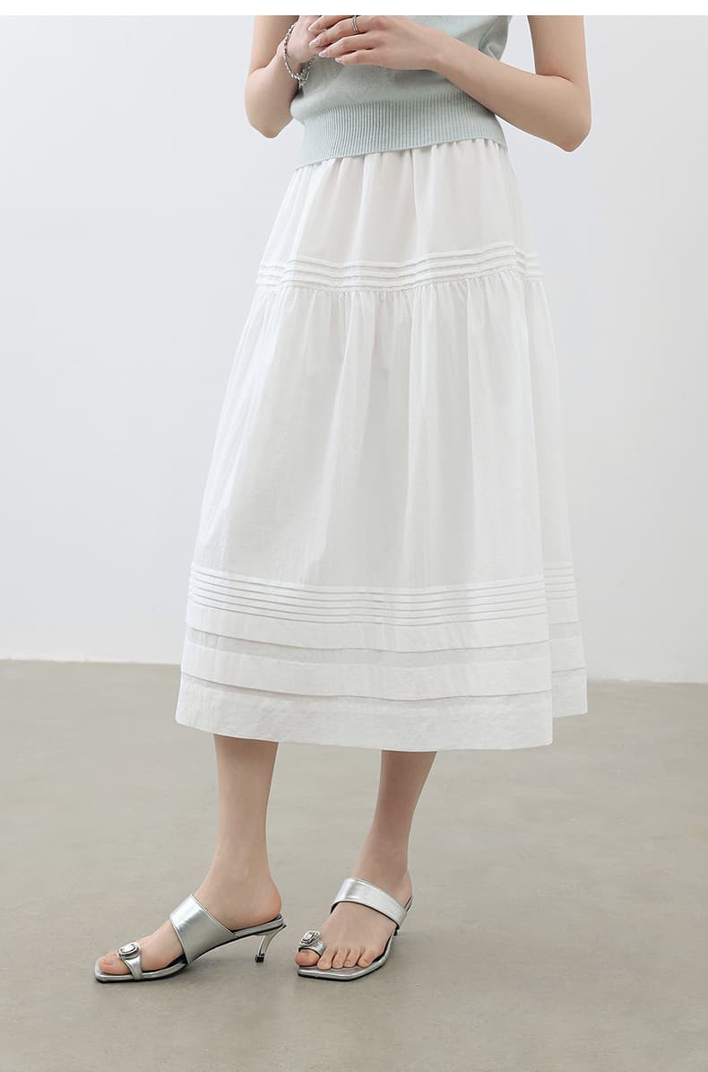 白スカート ティアードプリーツ ロングスカート