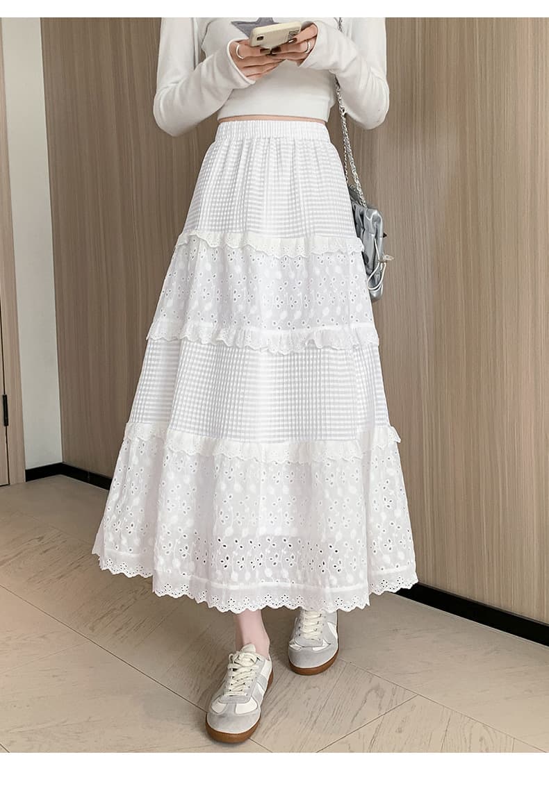白スカート 優美な多段ティアードプリーツスカート