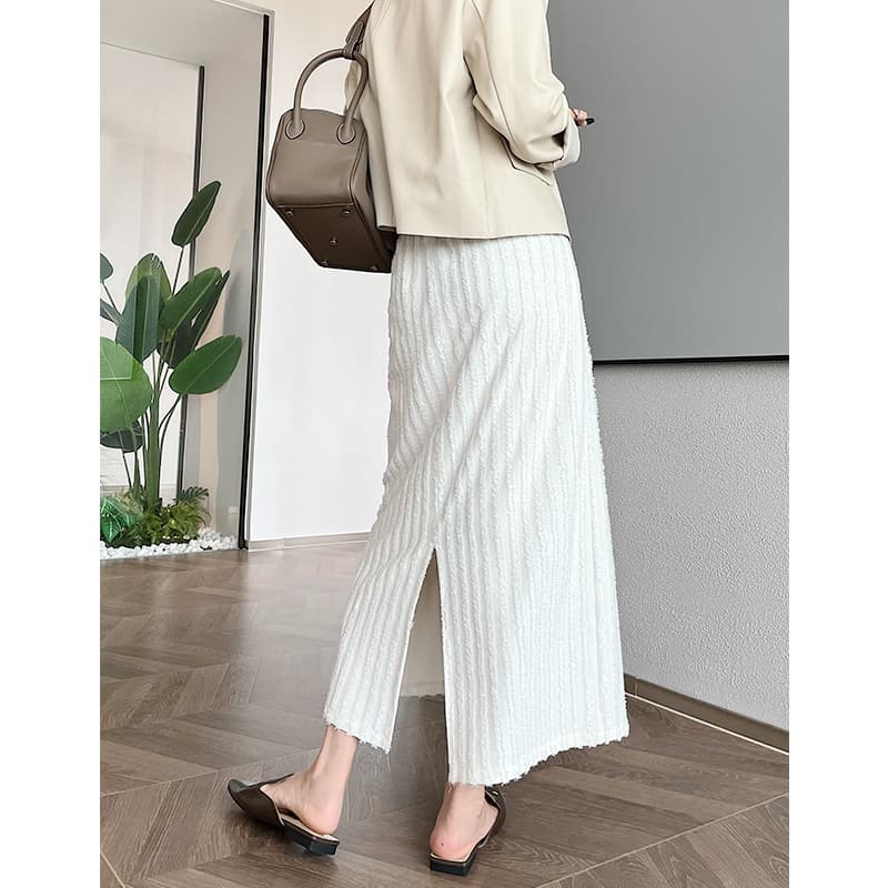 白スカート プリーツ加工タイト美ラインスカート