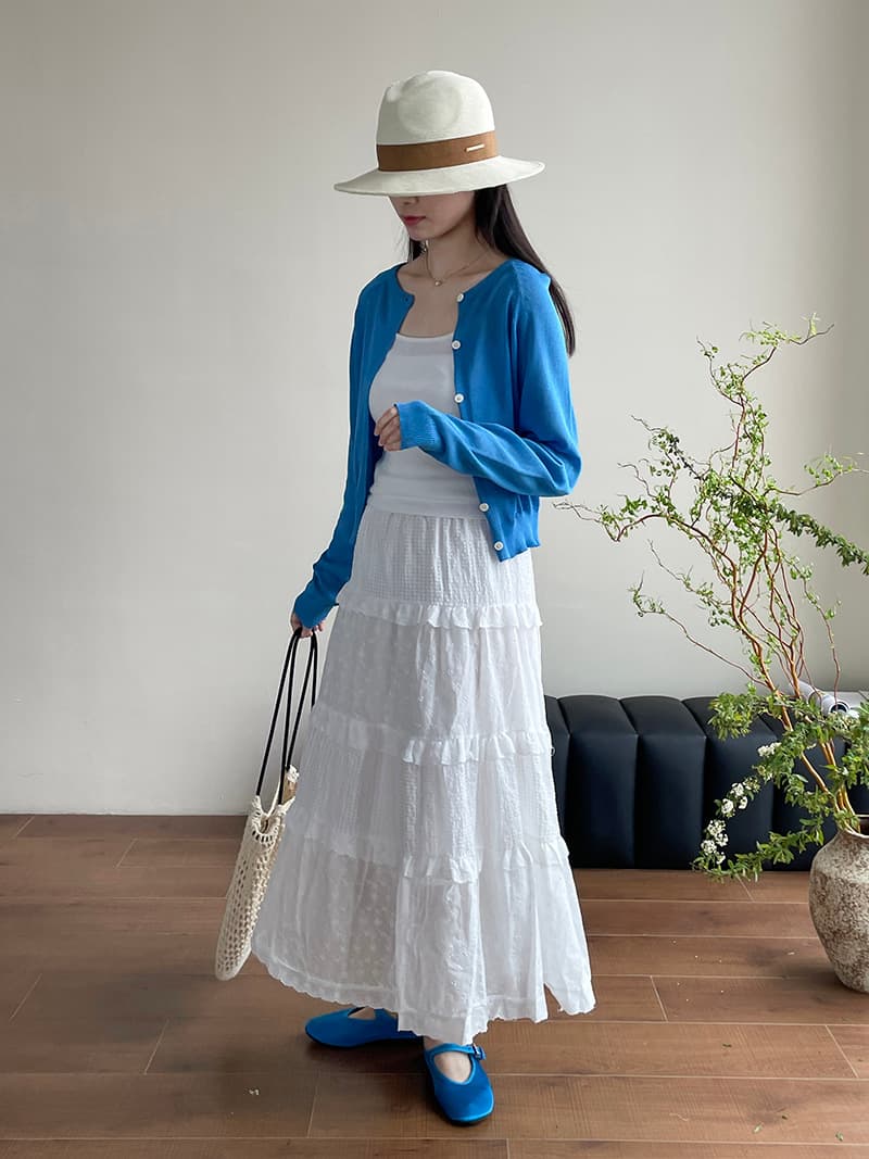 白スカート ティアードデザイン ふんわりマキシスカート