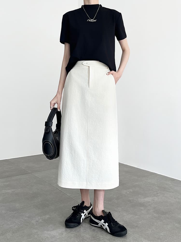 白スカート すっきりシルエット ロングスカート