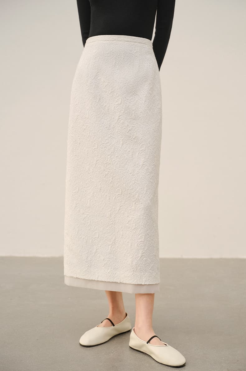 白スカート タイトしわ加工ニュアンススカート