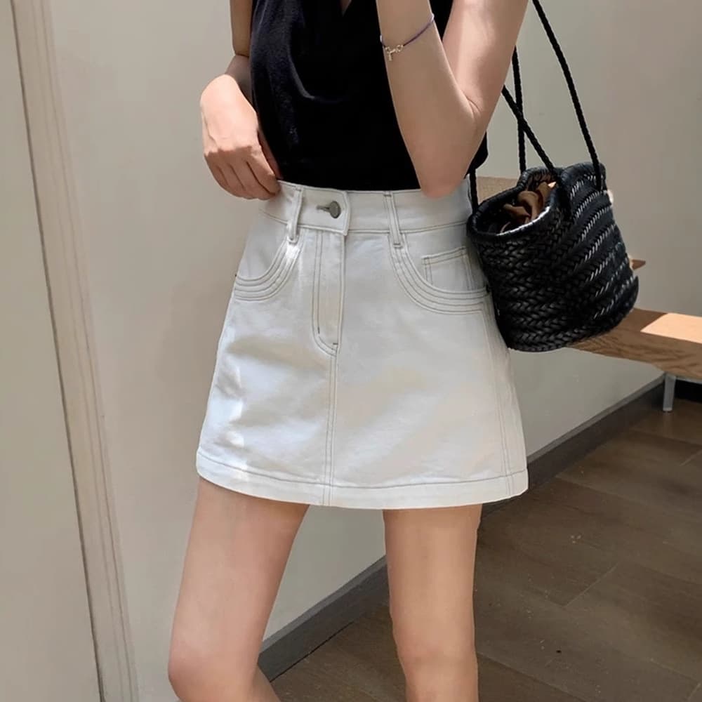 白スカート シンプル台形ミニスカート