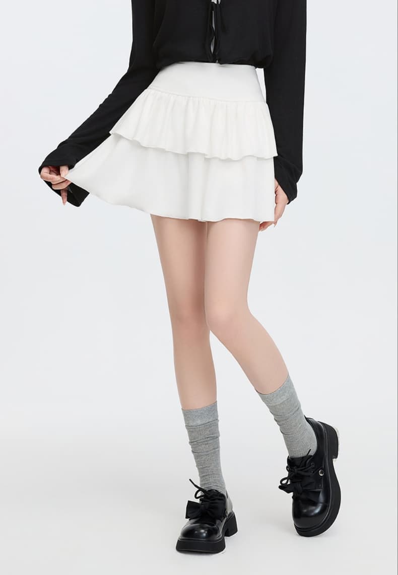 白スカート マーメイドティアードミニスカート