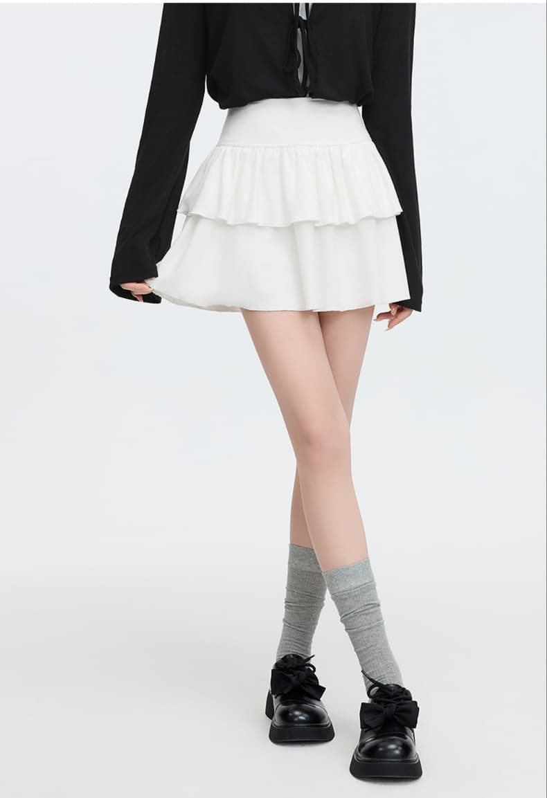 白スカート マーメイドティアードミニスカート