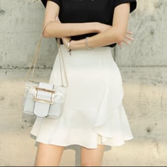 白スカート マーメイドフリル裾デザインスカート