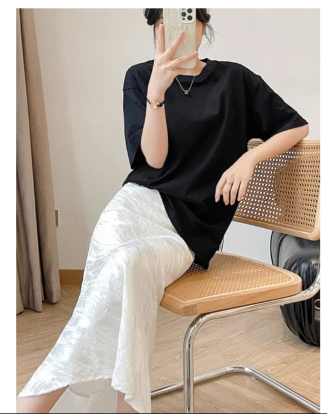 白スカート マーメイド光沢感のあるシンプルスカート