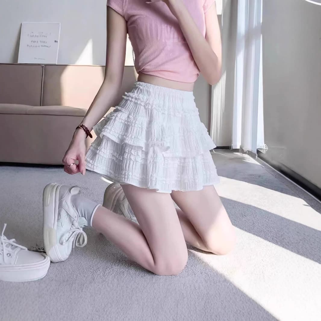 白スカート ふんわり層重ねミニスカート