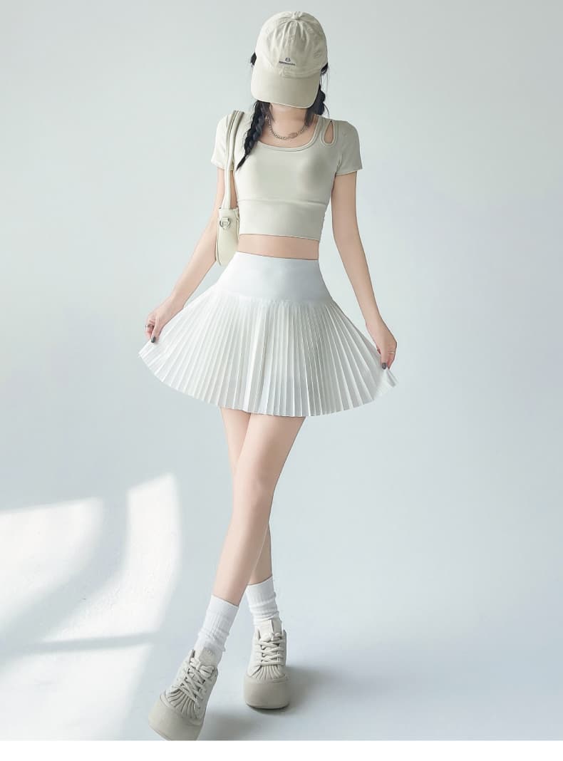 白スカート 優雅プリーツミニスカート